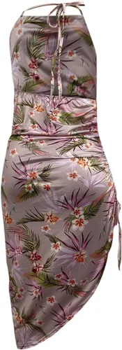 Vista 6 de IXnzadn Vestido de cuello alto sexy con cuello en V profundo sin espalda y abertura maxi vestido plisado estampado floral fiesta club vestido