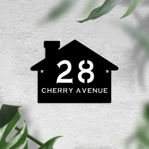 Vista 6 de Letrero de número de casa con forma de casa contemporánea personalizada con números y nombre de calle, placa de forma de casa, placa de dirección