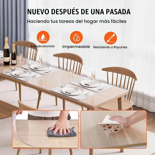 Vista 5 de VEVOR Plastic Table Cover, 42 x 96 Inch 1.5 mm Thick Clear Rectangle PVC Desk Mat Protector, Waterproof & Easy Cleaning Desk Pad Tablecloth, for