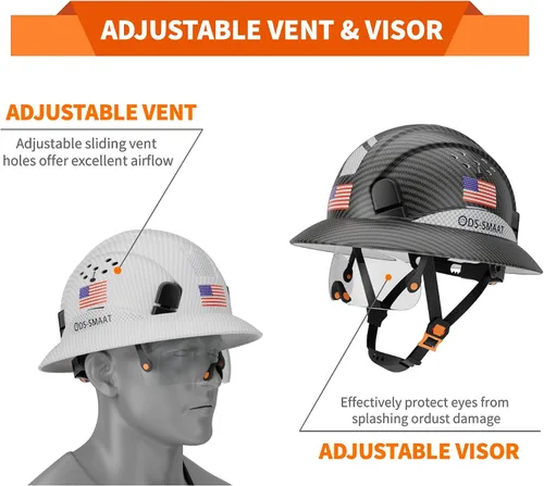 Vista 2 de Casco duro de ala completa con visera, casco de seguridad de suspensión de trinquete de 6 puntos, protección superior de impacto para la cabeza