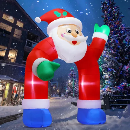 Vista 2 de COMIN Inflables de Navidad de 11.8 pies, arco de Papá Noel, decoración al aire libre, agitable, de Navidad, inflable, con LED integrados