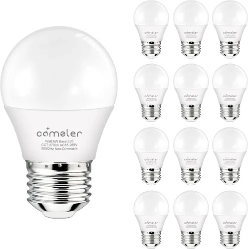 Vista 15 de comzler Bombilla pequeña de 6 W, luz blanca cálida de 2700 K, equivalente a 60 vatios, base de tornillo estándar E26 con forma A15/G45