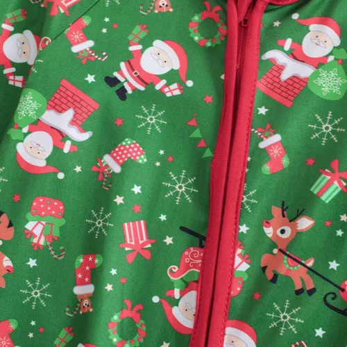 Vista 4 de AGQT Conjunto de mameluco de Navidad para bebé, traje de Papá Noel, alce, ciervo, ropa de invierno, de manga larga, con cremallera