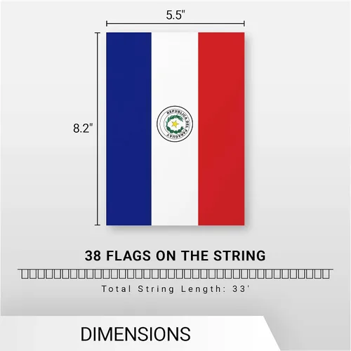 Vista 7 de G128 Banderín paraguayo paraguayo Bandera de 8.2 x 5.5 pulgadas, cuerda completa de 33 pies Poliéster 150D impreso, decoraciones para bar