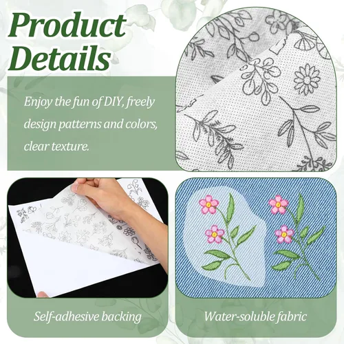 Vista 3 de 122 piezas de papel de bordado lavado - Estabilizador soluble en agua para patrones de bordado, palo y costura para coser a mano y a máquina