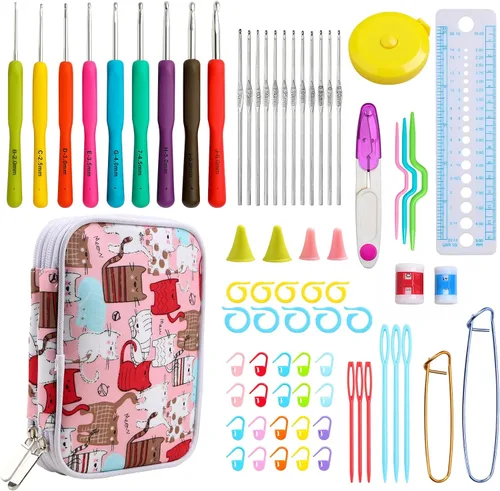 Vista 10 de KOKNIT Kit profesional de ganchillo, 9 ganchos de ganchillo ergonómicos de agarre suave, 14 ganchos de ganchillo de aluminio completo con funda
