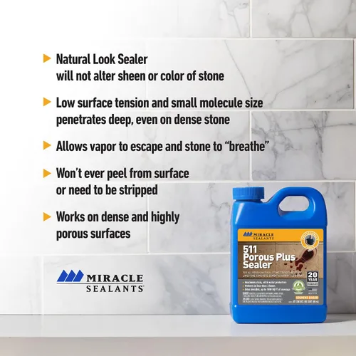 Vista 6 de Miracle Sealants 511 Porous Plus Premium - Sellador de encimeras, piedras y azulejos, cuarto de galón Deep penetrating stain & water protection