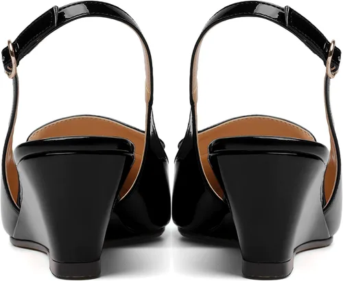 Vista 4 de ROSERWISH Zapatos de tacón bajo con tacón bajo para mujer, con hebilla de patente, para fiesta, oficina, 2 pulgadas