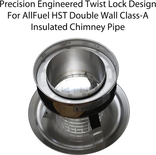 Vista 5 de AllFuel HST Tapa de lluvia con pararrayos de chispas de 3/4 pulgadas para tubo de chimenea aislado de doble pared de acero inoxidable 304 de 6