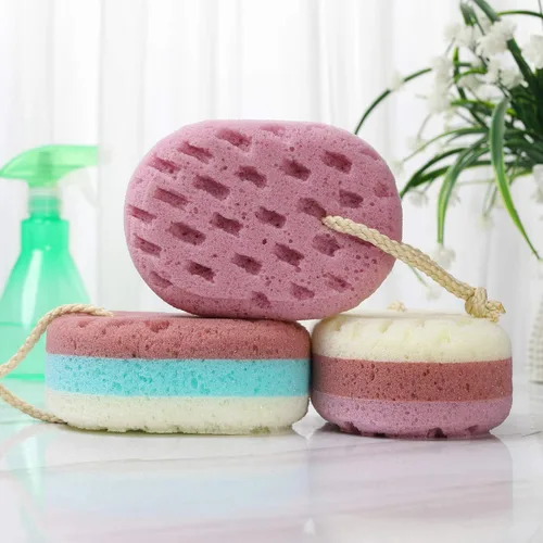 Vista 2 de Esponja de baño para mujeres, hombres, adultos, niños, 3 piezas. Esponja de esponja para baño, esponja corporal para baño, accesorios de baño