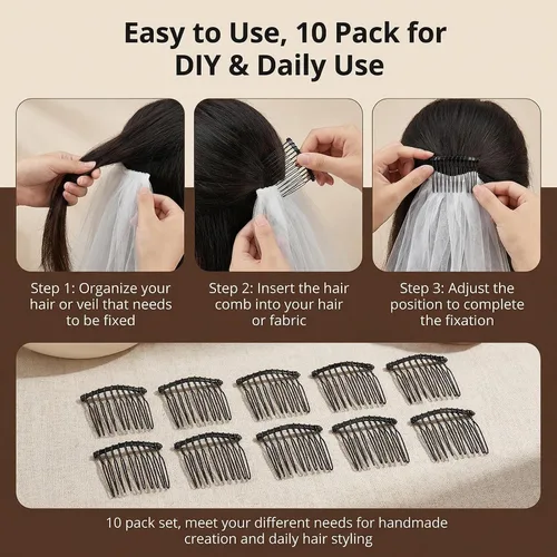 Vista 5 de 10 dientes de metal negro pinzas para el pelo mágico pasadores laterales alambre torsión moño abrazadera invisible Bang peine 10 unids