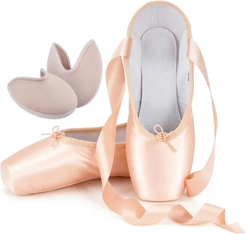 Vista 7 de IJONDA Zapatos de ballet para adultos, con almohadillas para los dedos y bolsa de malla Negro