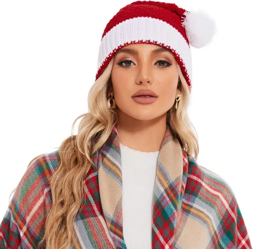 Vista 3 de Zando Christmas Hats Adults for Women Men Santa Hat Adult Winter Santa Beanie Warm Christmas Hats Christmas Beanie Hat