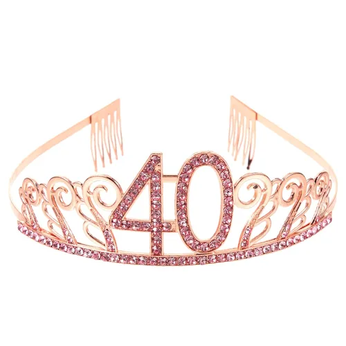 Vista 10 de Frcolor Tiara de cumpleaños, diamantes de imitación 40 cumpleaños coronas feliz 40 cumpleaños