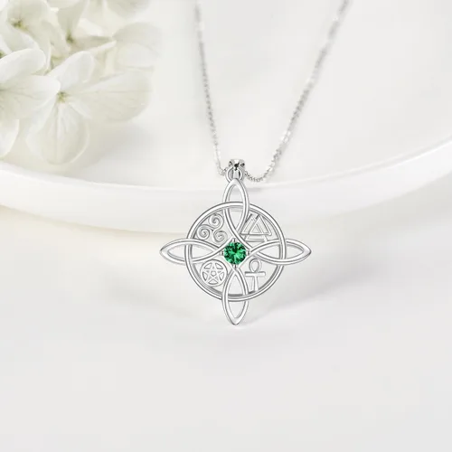 Vista 45 de YAFEINI Collar con dije de nudo de bruja de plata de ley, amuleto de bruja de cruz celta, regalo para mujer