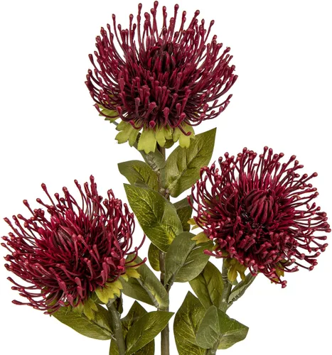 Vista 9 de Hollyone 3 piezas de flores artificiales rojas de crisantemo de otoño, margaritas de araña de seda de 72 cm de largo, flores falsas de leucospermum