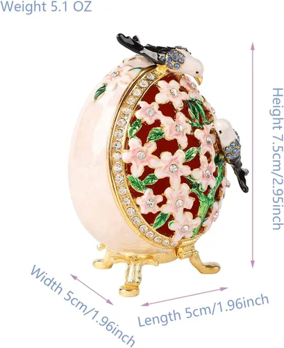 Vista 10 de Cajas de joyería con forma de huevo de Pascua azul con bisagras con diamantes de imitación en forma de amor, esmalte de regalo para mujeres
