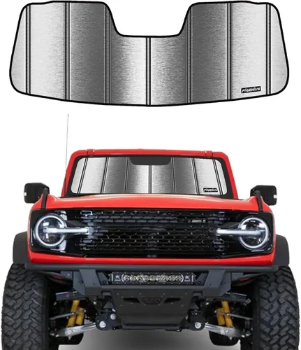 Vista 8 de Pigenius Parasol para parabrisas para Ford Bronco 2021-2025, parasol de ventana frontal de ajuste personalizado, cuero