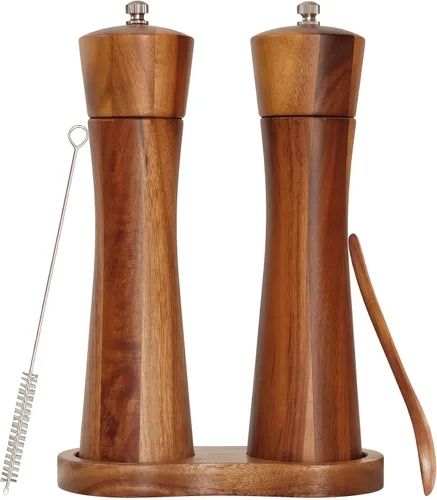Vista 10 de 2 Pieces Acacia Wood Manual Pepper Grinder and Sea Salt Mill Set Handheld Spice Tool for Kitchen(GStraight Tube)