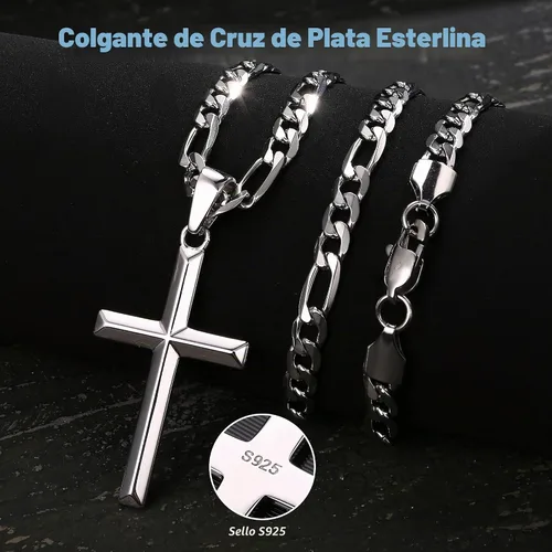Vista 4 de MILACOLATO 925 Sterling Silver Cross Necklace for Men Women 16-30 Inches Cruz de bisel plateado