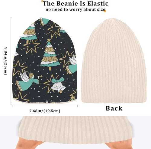 Vista 4 de Christmas Trees1 Angels Bells Beanie for Women Men Reversible Cap Warm Beanies Soft Crochet Hats for Fall Winter Y2k Multi