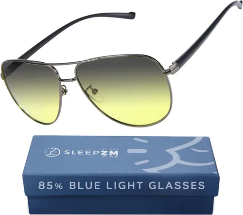 Vista 21 de Sleep ZM - Lentes de bloqueo de luz azul para dormir, 99% ámbar, aviador