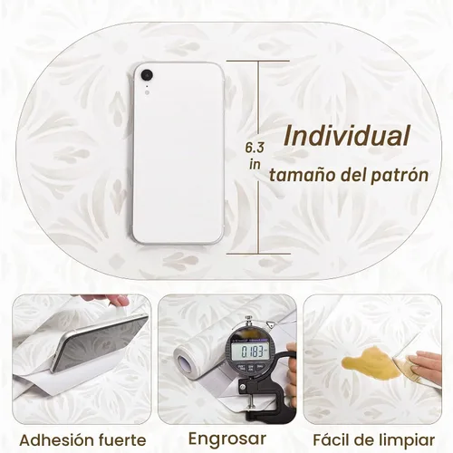 Vista 4 de Papel tapiz moderno para despegar y pegar, neutro, geométrico
