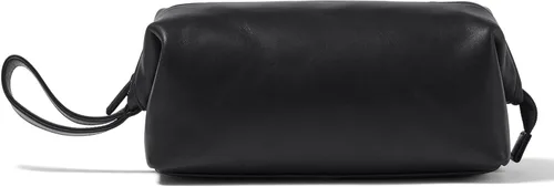 Vista 5 de Leatherology Neceser enmarcado – Kit de cuero Dopp con apertura de boca ancha, forro resistente al agua y compartimentos con cremallera, Coñac
