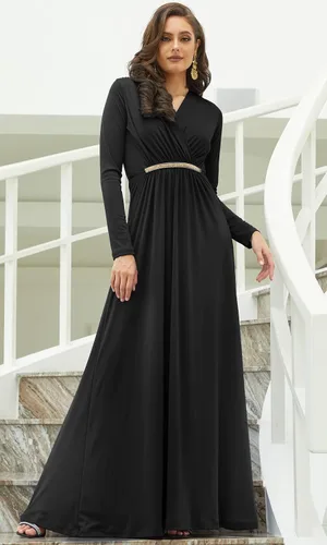 Vista 3 de KOH KOH Vestidos formales de invierno con cuello en V y manga caftán