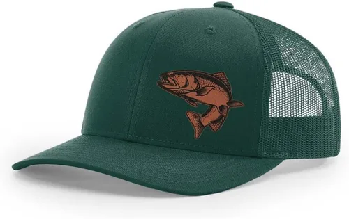Vista 15 de Sombrero de pesca de trucha con parche de cuero grabado láser Richardson 112 Snapback Trucker Cap