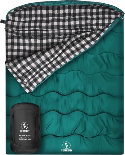 Vista 8 de Saco de dormir doble de franela de 0 grados para adultos, parejas o familia, tamaño Queen de invierno, impermeable y cálido, saco de dormir para 2