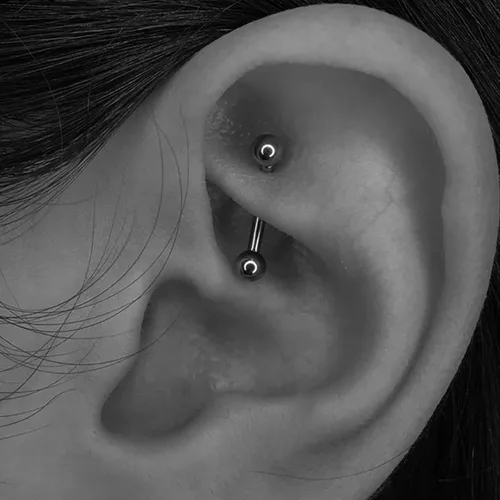 Vista 4 de MODRSA Rook - Piercing para mujer, aretes para cejas, acero quirúrgico, joyería vertical para labret de 0.63 onzas, 0.49 oz, barra curvada, Snug