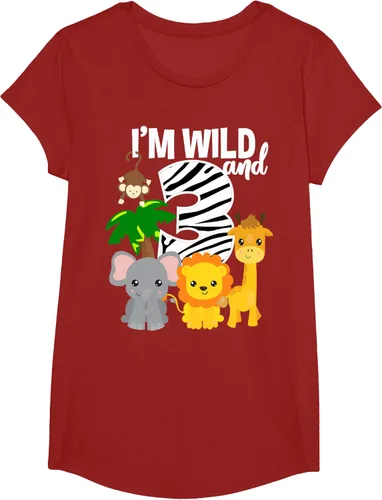 Vista 42 de Camiseta de cumpleaños con temática de zoológico de I'm Wild and 3, Negro, S