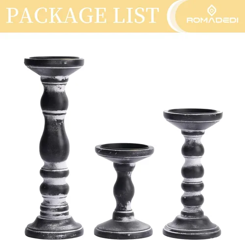 Vista 6 de Portavelas para Velas de Pilar: Romadedi Juego de 3 Portavelas Decorativos de Madera, Soporte de Vela de Madera Rústica para Repisa de Chimenea Mesa