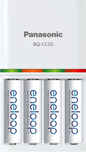 Vista 3 de Panasonic BQ-CC55SBA - Batería recargable individual avanzada eneloop de 3 horas de carga rápida y Panasonic BK-3MCCA4BA eneloop AA 2100 ciclo Ni-MH