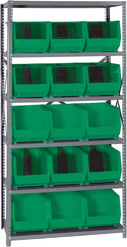 Vista 381 de Quantum QSBU-245BK Heavy Duty Shelving Unit with (7) Shelves and (24) QUS245 Black Bins for Garage Warehouse Storage Distribution 400 lb Load