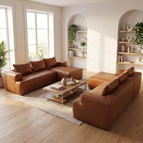 Vista 4 de 96" sofás seccionales modulares del cuero de imitación, sofá deshuesado en Marrón