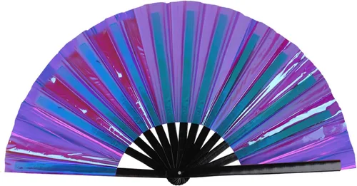 Vista 15 de Paquete de 2 abanicos de mano plegables grandes, abanicos de tela retro vintage de tela de nailon, ventilador de mano chino de Kung Fu Tai Chi