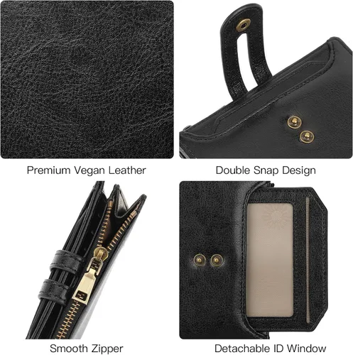 Vista 5 de GOIACII Cartera pequeña de cuero para mujer, tarjetero con bloqueo RFID y bolsillo para monedas con cremallera