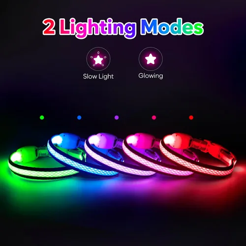 Vista 2 de Flashseen Collar LED para perro, collar de perro con luz recargable por USB, luces más brillantes para caminar por la noche, collar de perro con luz