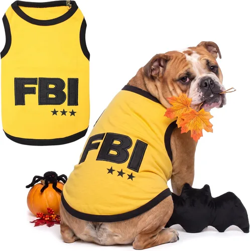 Vista 45 de Camiseta para Perro Parisian Pet - Camiseta Bordada FBI - 100% Algodón, Ropa Transpirable para Perros - Chaleco para Mascotas Sin Mangas - Camisas