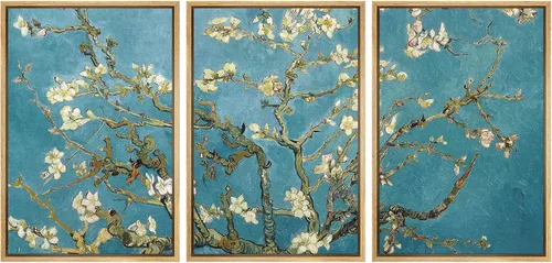 Vista 125 de wall26 Lienzo enmarcado para pared, juego de arte con flores de almendra de Vincent Van Gogh, naturaleza, ilustraciones de área silvestre, bellas