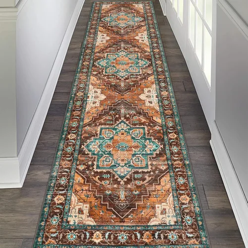 Vista 22 de Pauwer Alfombra vintage de flores 2 x 3 pulgadas, estilo envejecido, antideslizante, de pelo bajo, tapete para entrada, interior, pequeña, retro