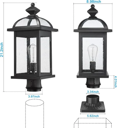 Vista 2 de Darkaway Luces de poste de exterior de gran tamaño de 22 pulgadas + adaptador de luz de poste, postes de lámpara con vidrio semillado, iluminación