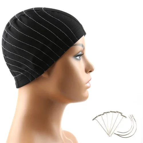 Vista 8 de Bella Hair Gorra de cúpula de mapa para pelucas de encaje frontal, gorra de malla elástica con banda elástica ancha para hacer pelucas, perfecta