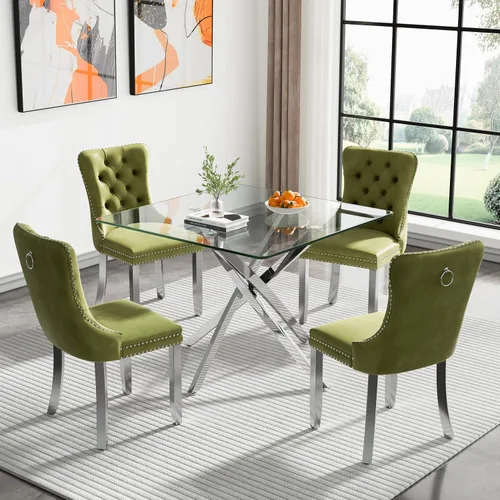 Vista 96 de Juego de mesa de comedor SSLine moderno de 3 piezas con mesa redonda de vidrio para 2, lujosa mesa de comedor circular de 36" con tapa de vidrio