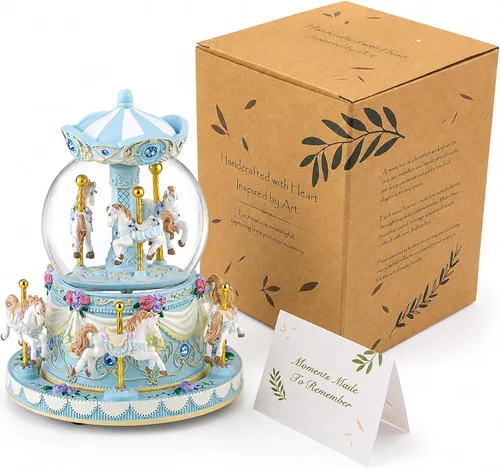 Vista 9 de Caja de música de carrusel, globo de nieve de caballo, cajas musicales pintadas a mano, luz de color, regalo para niñas, mujeres, niños, hermana