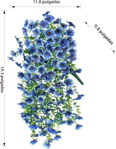 Vista 4 de Flores artificiales colgantes de imitación para decoración exterior de otoño, 2 piezas de violetas de seda falsas con eucalipto, resistentes a