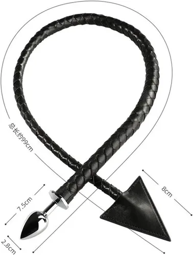 Vista 2 de Metal Anal Plug Pu Cuero Látigo Sexo Anal Cola Cosplay Butt Plug Juegos para adultos Rendirse y controlar Juguetes sexuales anales
