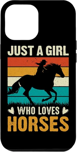 Vista 10 de iPhone 12 mini - Carcasa para iPhone 12, diseño retro con texto en inglés "Just A Girl Who Loves Horses